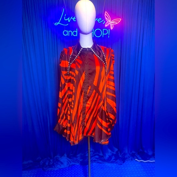 Orange & Brown Zebra Print and Rhinestone Collar, NWT